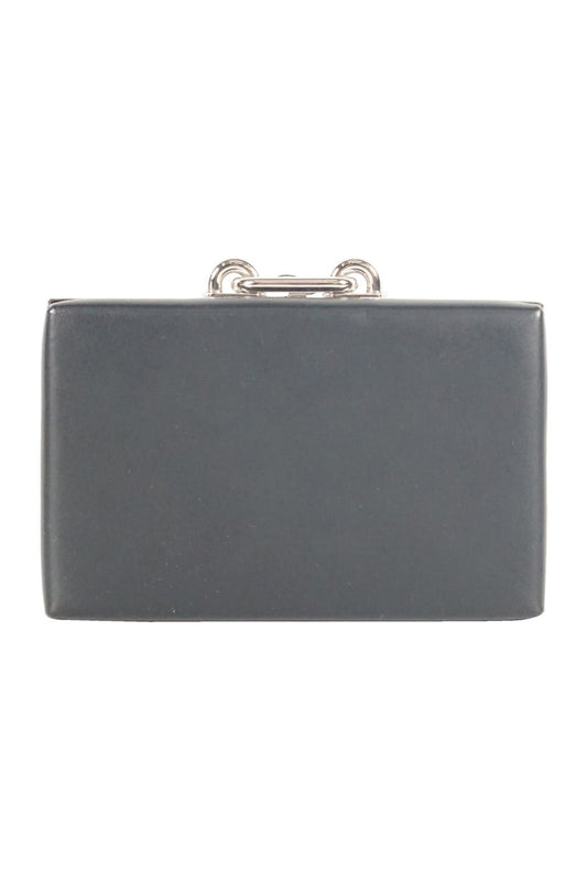 BALENCIAGA black leather with silver clasp clutch