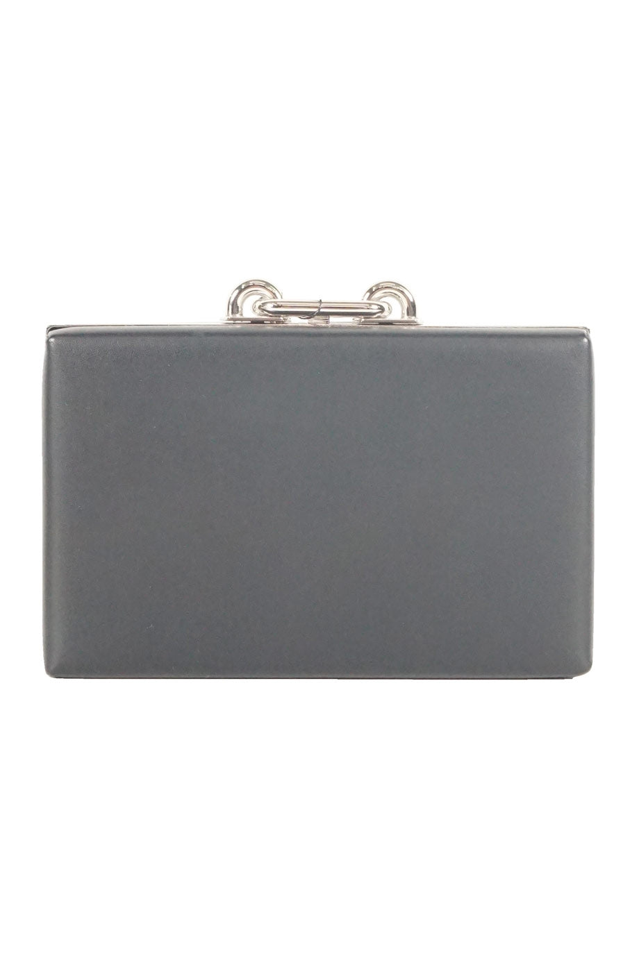 BALENCIAGA black leather with silver clasp clutch