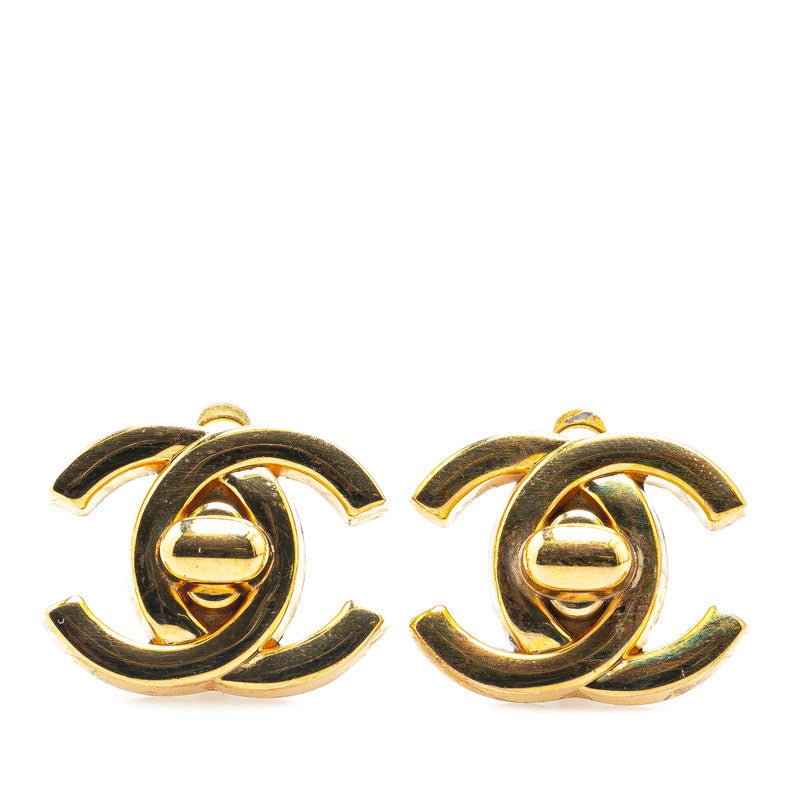 Chanel Coco Mark Turn Lock Earrings Gold