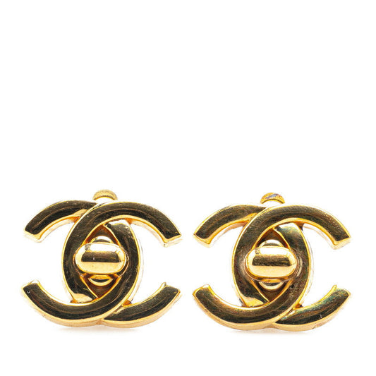 Chanel Coco Mark Turn Lock Earrings Gold