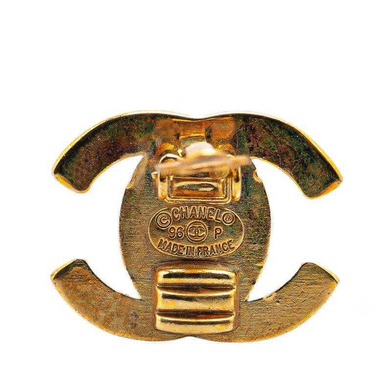 Chanel Coco Mark Turn Lock Earrings Gold