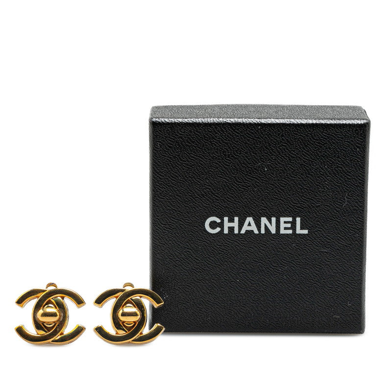 Chanel Coco Mark Turn Lock Earrings Gold