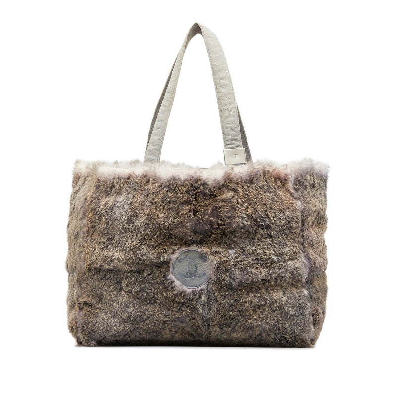 Chanel Rabbit Fur Suede Coco Mark Handbag Tote