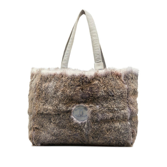 Chanel Rabbit Fur Suede Coco Mark Handbag Tote
