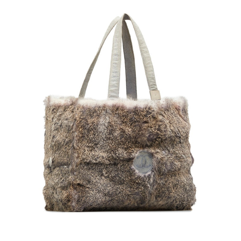 Chanel Rabbit Fur Suede Coco Mark Handbag Tote