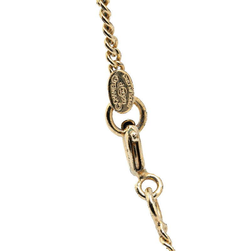 Chanel Coco Mark Square Rhinestone Necklace Gold Pink