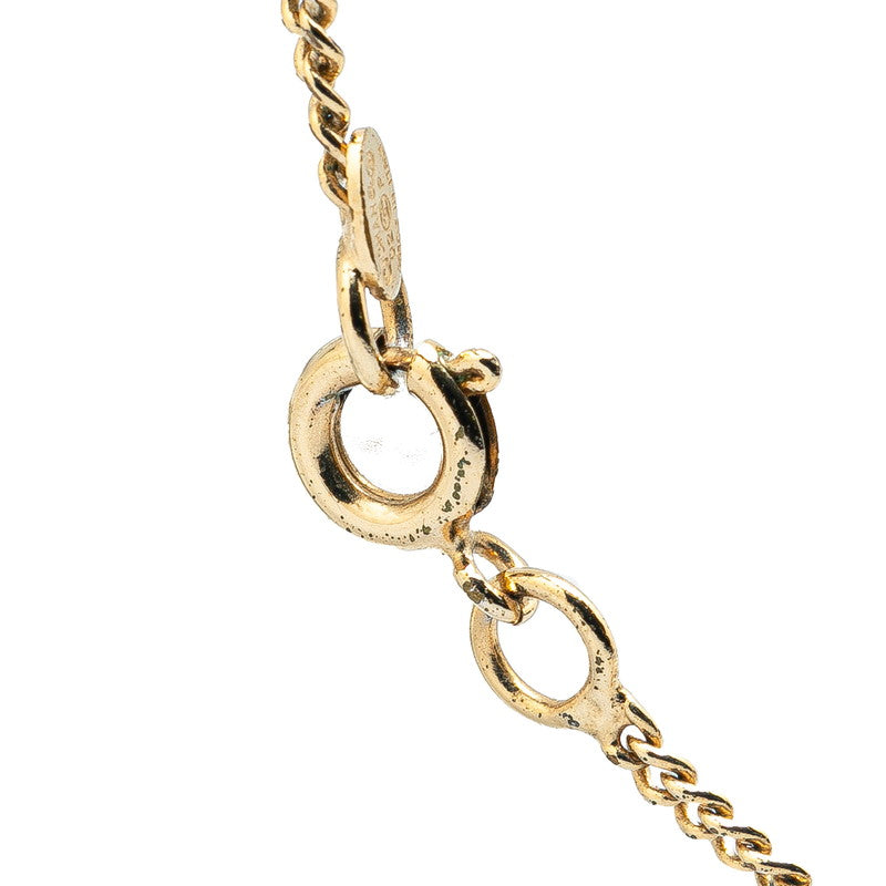 Chanel Coco Mark Square Rhinestone Necklace Gold Pink