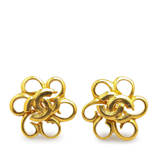 Chanel Coco Mark Flower Motif Earrings Gold