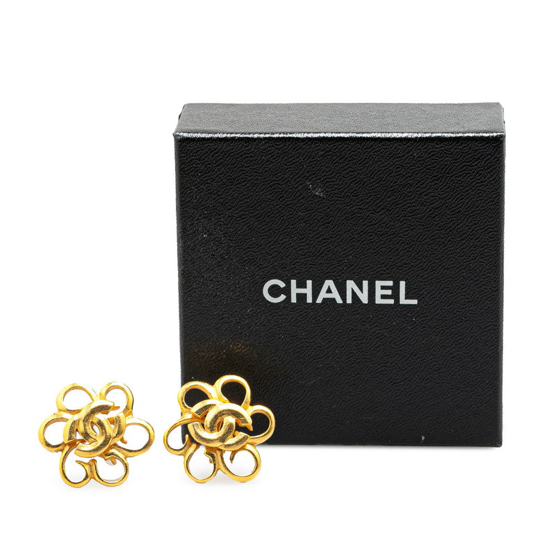 Chanel Coco Mark Flower Motif Earrings Gold
