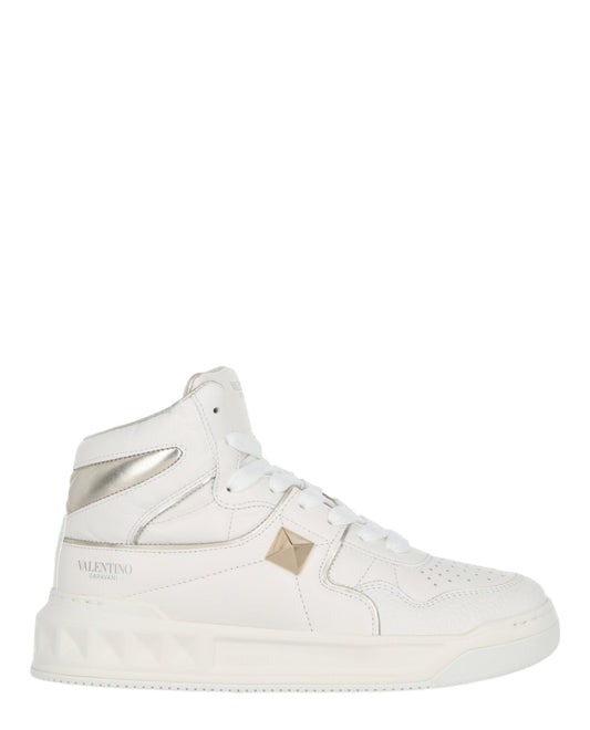 Valentino Womens One Stud High-Top Sneaker White Platinum