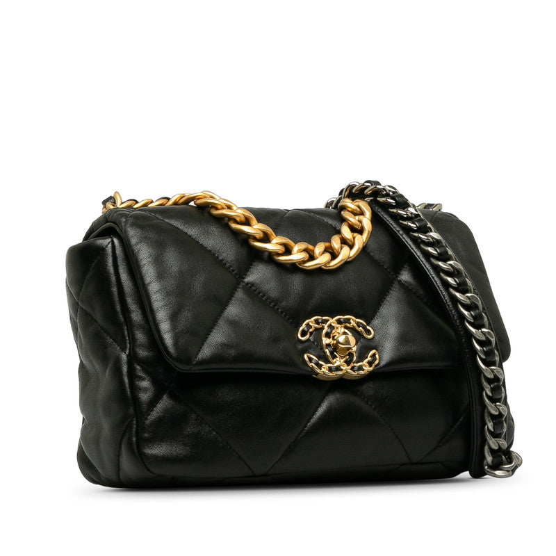 Chanel Matelasse Coco Mark Chain Shoulder Bag Black Lambskin