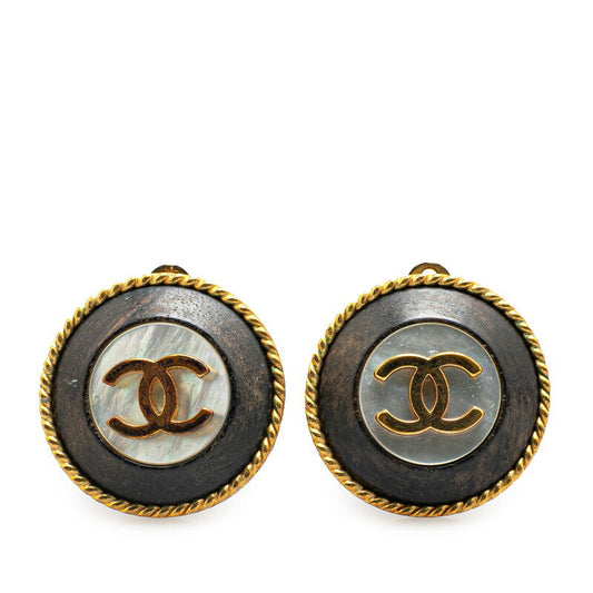Chanel Vintage Coco Mark Shell Round Earrings