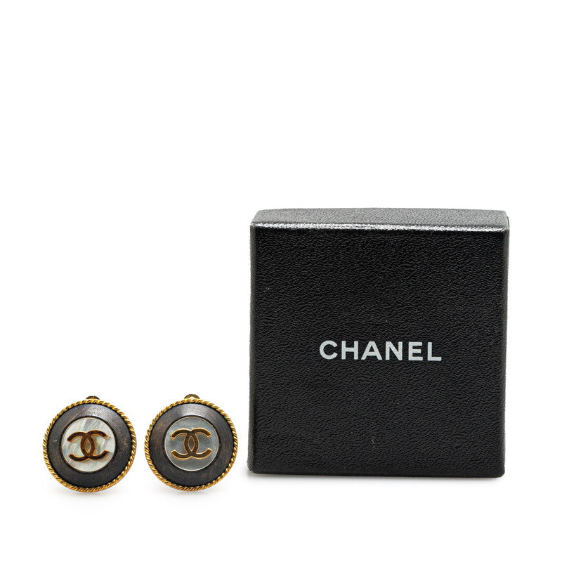 Chanel Vintage Coco Mark Shell Round Earrings